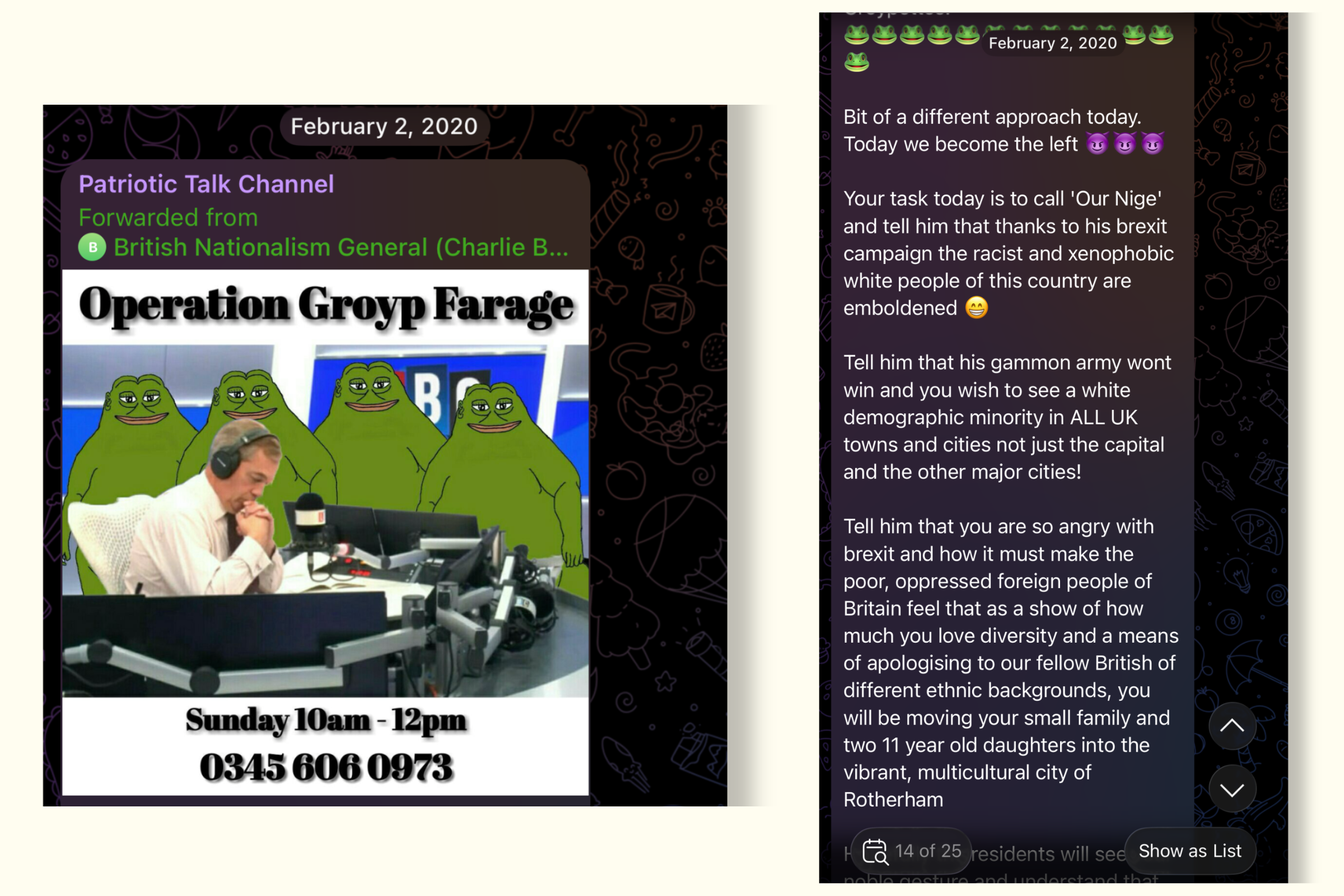 Britain's Groypers communicate through various Telegram channels
