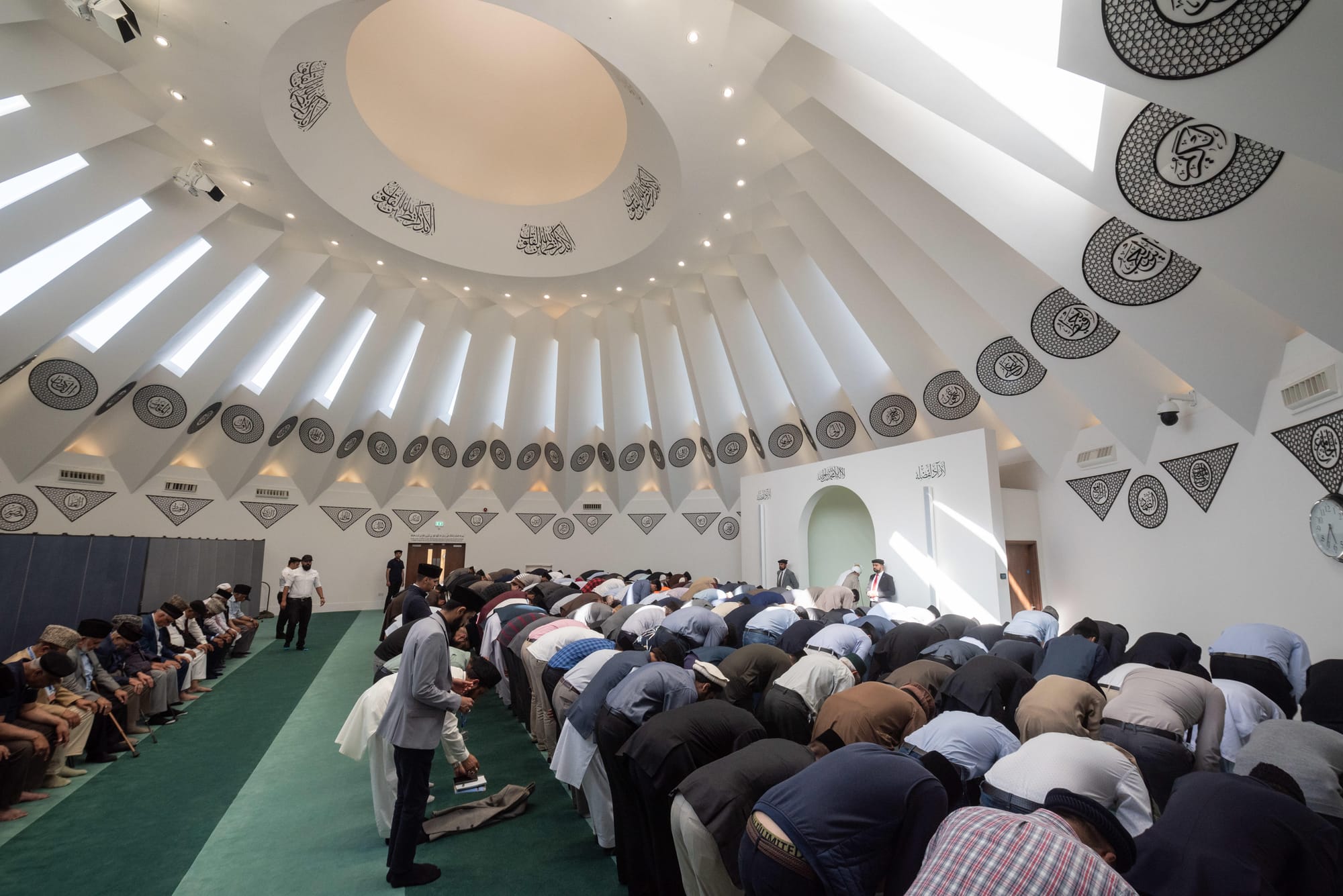 Muslims pray inside the Mubarak Mosque in Surrey (Lee Thomas)