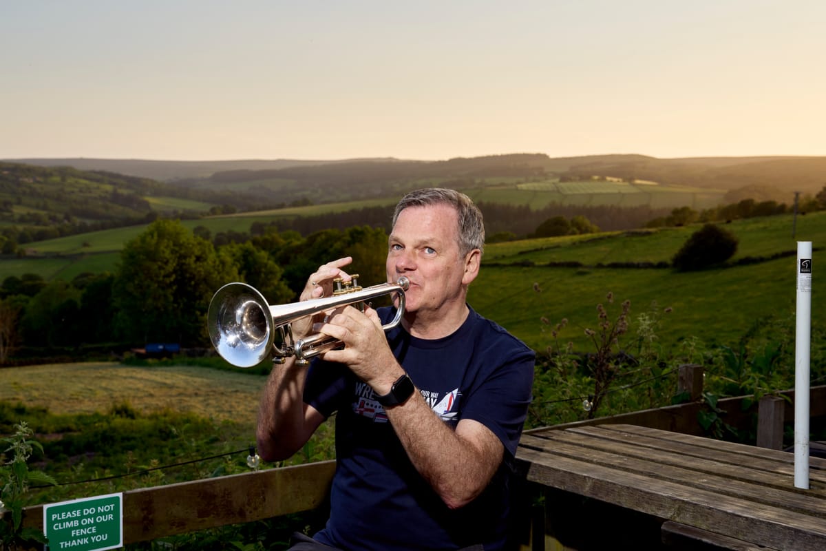 John Hemmingham, the founder of the England Band, in the countryside near Sheffield (Harry Mitchell)