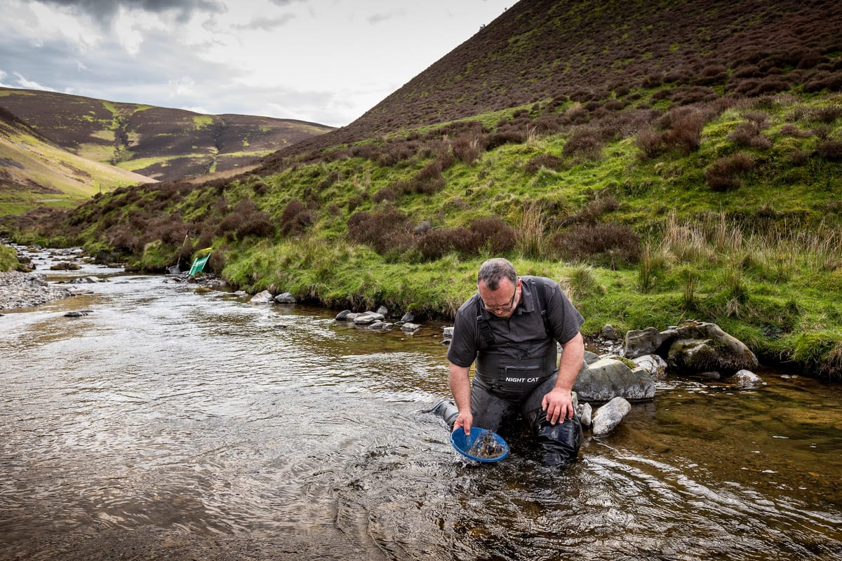 David Armstrong pans for gold in the Mennock River, Scotland (Jamie Williamson)