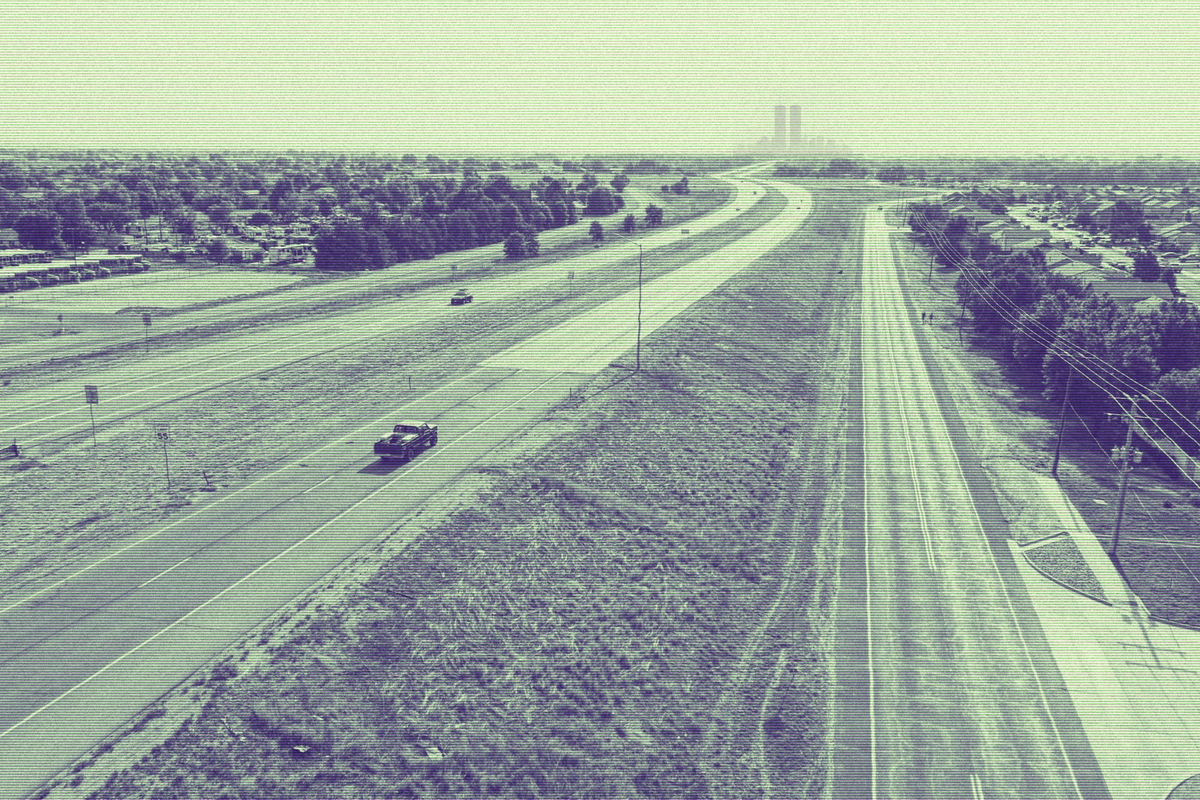 Highway 34 on the east side of Greeley, Colorado, with the World Trade Center superimposed in the distance (Paul Royle-Grimes)